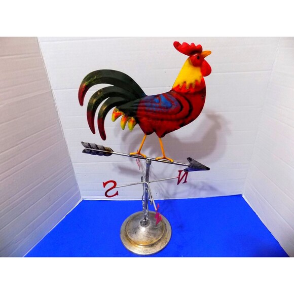 New Rooster Weathervane Metal Movable Figurine Sculpture Country Farmhouse Decor - Picture 2 of 6
